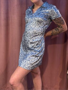 Vintage 90s 579 Blue Velvet Daisy Floral Mini Dress Made in USA XS